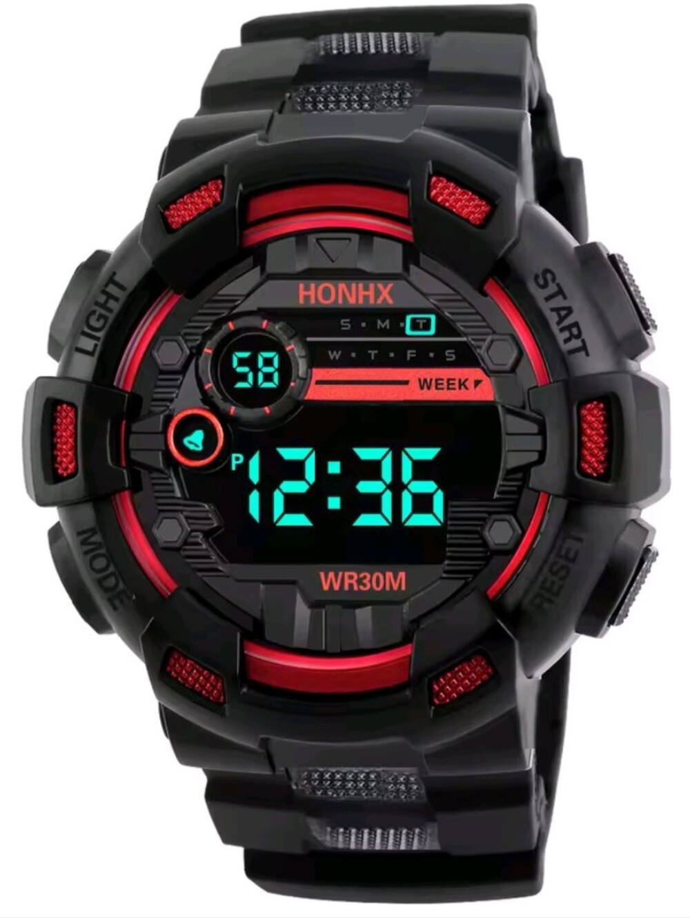 Men's Black And Red Military Sports Digital Electronic Wristwatch